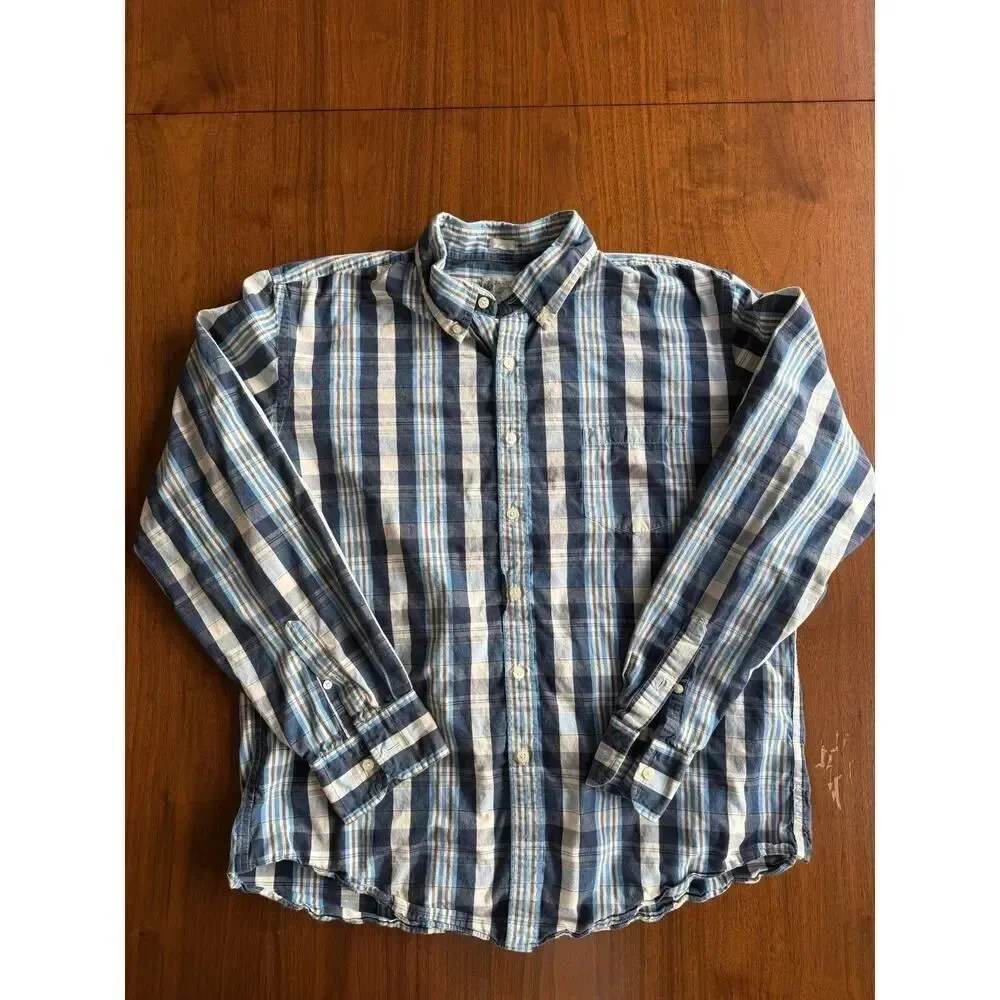 J.Crew Men's Blue Plaid Casual Tailored Long Sleeve Button Down - Size XL